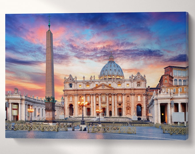 St. Peter's Basilica Vatican Rome Wall Art Canvas Eco Leather Print, Made in Italy!