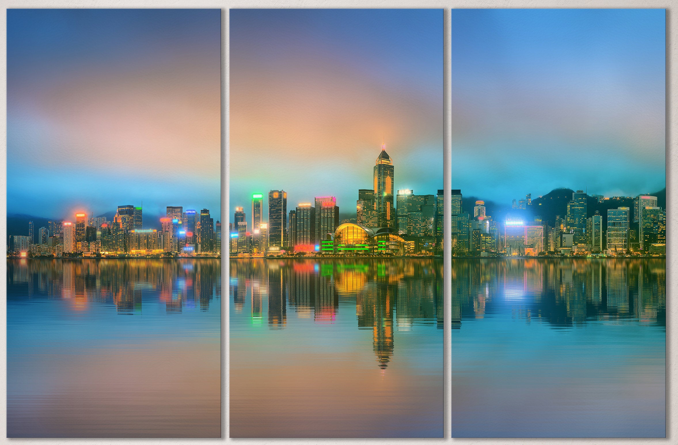 Hong Kong Panoramic Photo Leather Print/Large Wall Art/Large Wall Decor