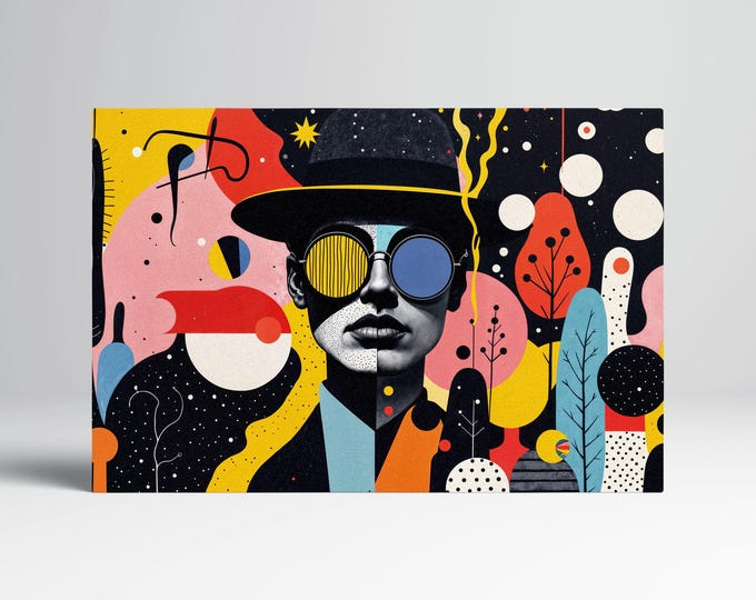 Surreal Fusion: A Dadaist Vision in Vibrant Layers Wall Art Home Decor Eco Leather Print, Made in Italy!