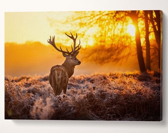 Wild Deer Forest Canvas PETA Approved Vegan Leather Wall Art Multi Panel Rustic Decor