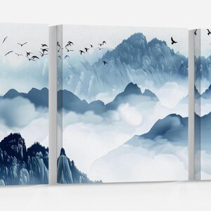 Paisaje de montaña azul tranquilo / Arte de pared de naturaleza minimalista / Arte de pared de paisaje de montaña zen Impresión en lienzo enmarcado, ¡hecho en Italia!