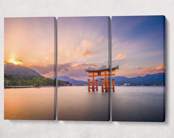 Floating Torii Gate Miyajima, Hiroshima, Japan at Itsukushima Shrine's at Sunset Canvas Leather Print