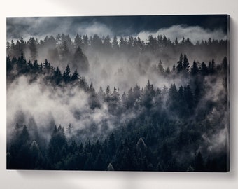 Misty Forest Framed Canvas Eco Leather Print, Made in Italy!