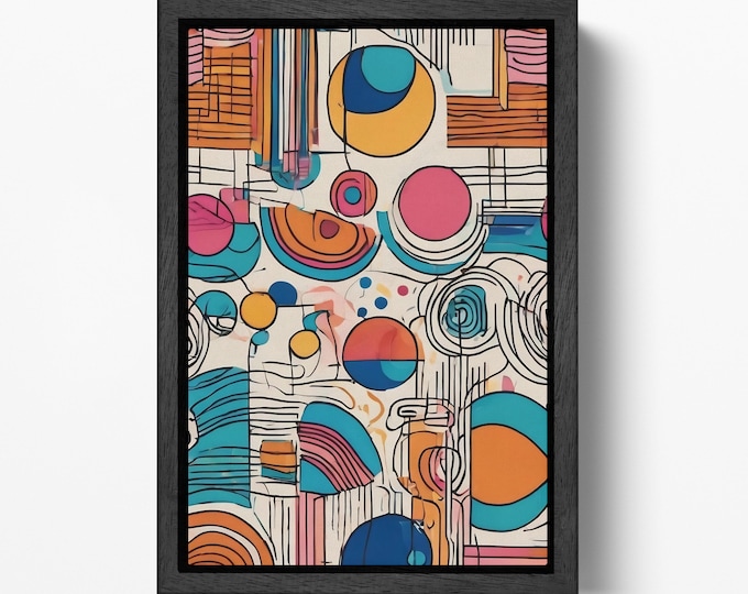 Colorful Abstract Doodle Wall Art Retro Geometric Print Wall Art Print on Vegan Leather