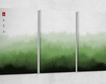 Japan Misty Green Mountains Traditional Oriental Ink Wall Art Framed Canvas Print