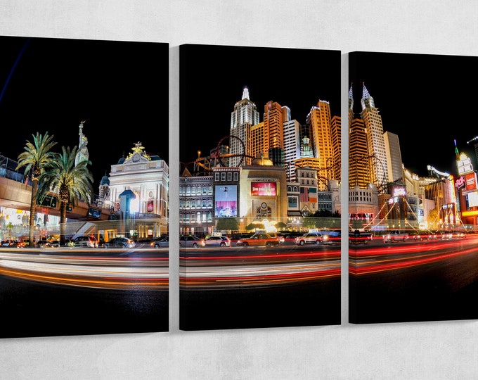 Las Vegas Strip at Night Leather Print/Large Las Vegas Lights Print/Large Wall Art/Large Wall Decor/Made in Italy/Better than Canvas!
