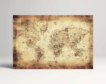 Ancient World Map Leather Print: Beige Brown Multi Panel Wall Art