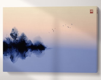 Japanese Style Bird Abstract PETA Approved Faux Leather Wall Art