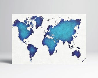 Blue Artistic World Map PETA Approved Faux Leather Canvas Wall Art