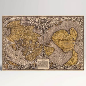 1531 Orone Finé Vintage Karte der Welt Reproduktion Wandkunst Leinwand Eco Leder Druck