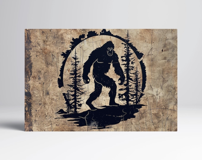 Legend of the Wild Bigfoot Silhouette Wall Art Eco Leather Canvas Print