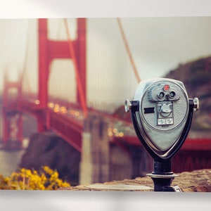 Golden Gate San Francisco Binocular Wall Art Canvas Eco Leather Print, Made in Italy!