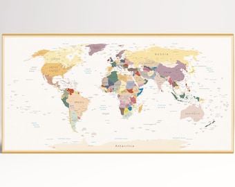 Vintage World Map: Push Pin Board, Custom Quote Vegan Leather Print