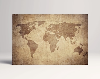 Brown Grunge World Map PETA Approved Faux Leather Wall Art
