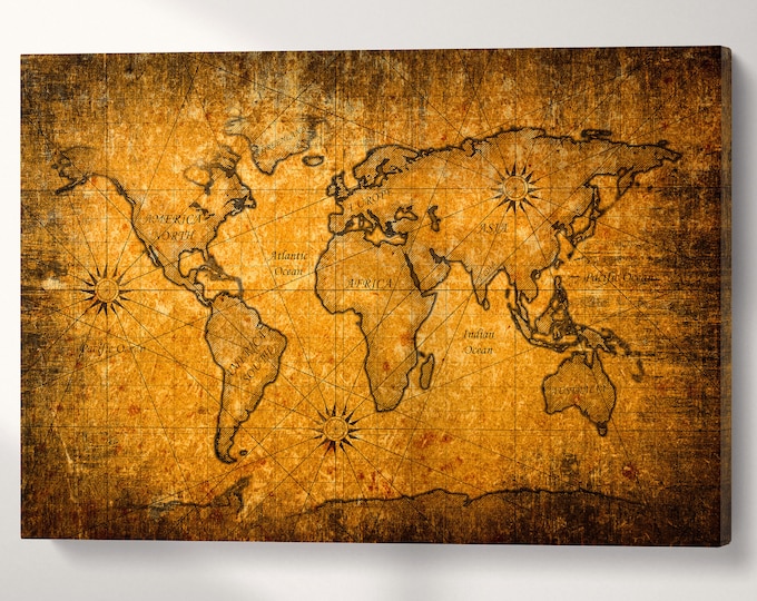 Grunge Detail World Map Canvas Eco Leather Print, Made in Italy!