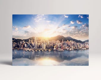 Hong Kong Skyline PETA Approved Eco Leather Canvas Multi Panel Wall Art