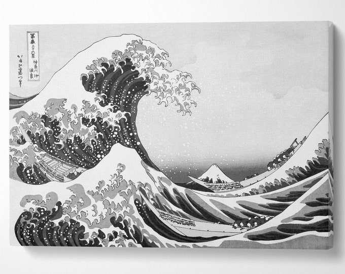 The The Great Wave Off Kanagawa Black and White Canvas Wall Art Leather Print