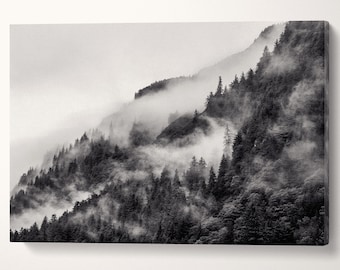 Misty Mountain in Black & White PETA Approved Faux Leather Wall Art