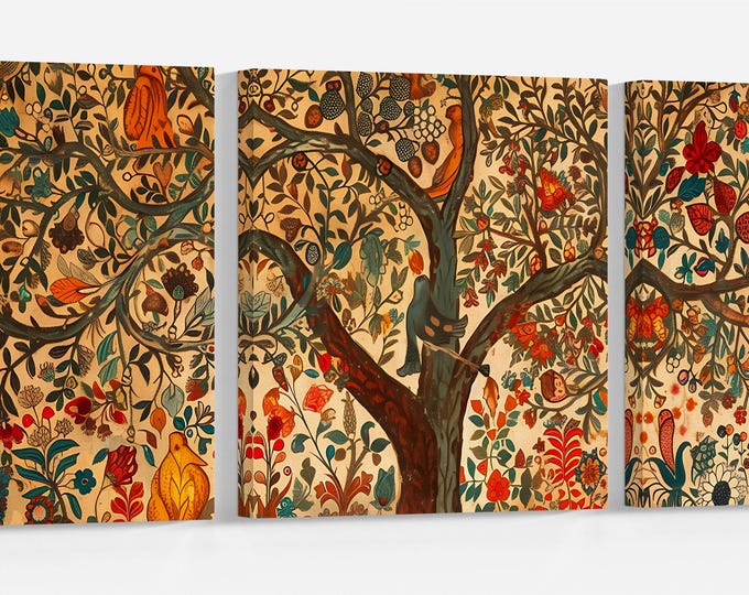 Tree of Life: Vibrant Botanical Harmony Wall Art Framed Eco Leather Canvas Print, Made in Italy!