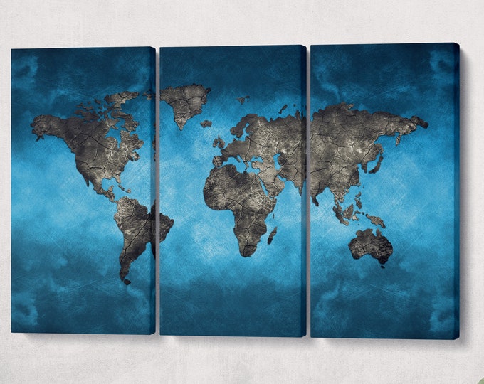 Bluetech World Map Leather Print/Large World Map/World Map on Eco Leather Print/Extra Large World Map/Wall Decor/Better than Canvas!