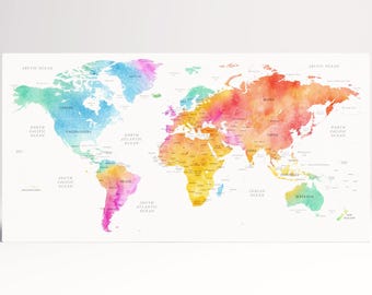 Detailed Push Pin World Map PETA Approved Eco Leather Canvas Wall Art