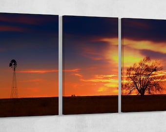 West Texas Sunset Wall Art Eco Leather Canvas Print, Made in Italy!