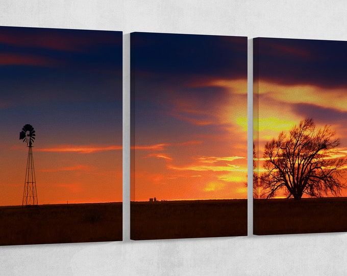 West Texas Sunset Wall Art Eco Leather Canvas Print, Made in Italy!