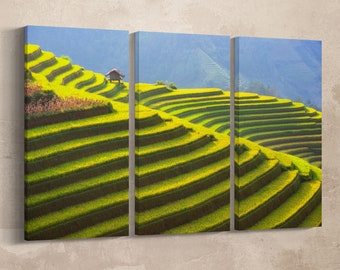 3 Panel Rice Terrace of Vietnam Landscape Leather Print/Large Wall Art/Large Vietnam Print/Nature Print/Made in Italy/Better than Canvas!