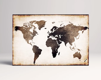 Burnt World Map Leather Print Artwork Single or Multi Panel