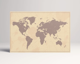 Soft Tone Vintage World Map PETA Approved Eco Leather Multi Panel Wall Art