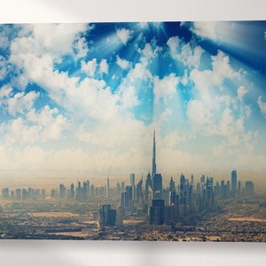 Dubai Skyline Burj Khalifa Wall Art Home Decor Canvas Eco Leather Print, Made in Italy!