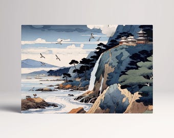 Japanese Coastal Waterfall PETA Approved Faux Leather Wall Art