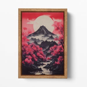 Paesaggio Giapponese con Ciliegi in Fiore Arte da Parete | Stampa Sakura e Monte Fuji | Decorazione Zen per la Casa Canvas Stampa Ecopelle