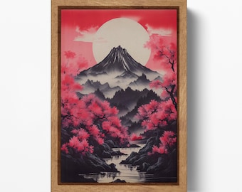 Zen Sakura Mount Fuji PETA Approved Faux Leather Canvas Wall Art