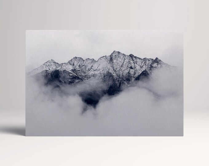 Italian Alps framed canvas leather print/Large mountain wall art/Snow mountain print/Large wall decor/Made in Italy/Better than Canvas!