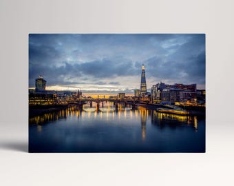 London Skyline Millennium Bridge Vegan Eco Leather Print Canvas Wall Art