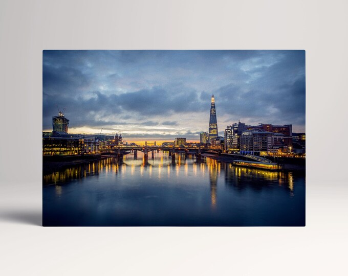 London Skyline Millennium Bridge Vegan Eco Leather Print Canvas Wall Art