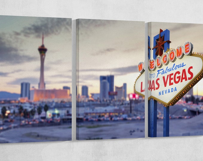 Las Vegas Sign Leather Print/Large Las Vegas Print/Multi Panel Wall Art/Large Wall Decor/Home Decor/Made in Italy/Better than Canvas!