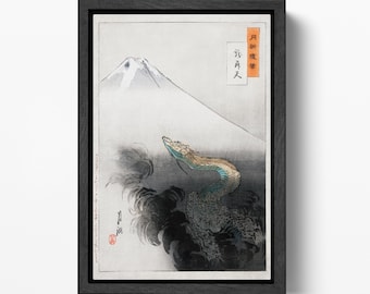 Dragon Over Mount Fuji Ukiyo-e PETA Approved Eco Leather Framed Wall Art