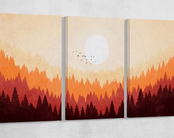 Grunge Sunset Warm Tones Illustration Wall Art Vegan Leather Canvas Print Ready to Hang