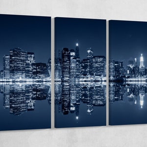 Manhattan at night, New York City Leather Print/Large Wall Art/Multi Panel Print/Large Wall Decor/Manhattan Skyline/Better than Canvas!