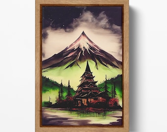 Japanese Traditional Landscape Sumi-E Frame Eco Leather Print