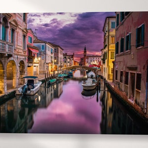 Venice Grand Canal at Dawn Canvas Wall Art Eco Leather Print, Made in Italy!
