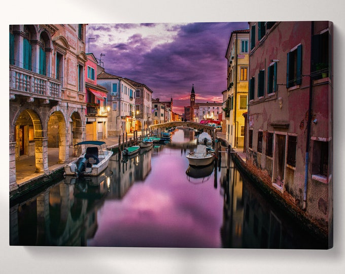 Venice Grand Canal at Dawn Canvas Wall Art Eco Leather Print, Made in Italy!