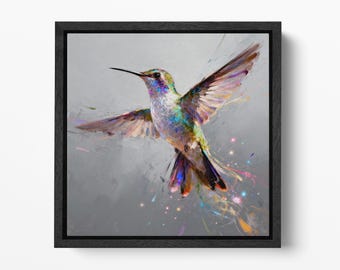 Vivid Hummingbird Colorful Abstract Eco Leather Canvas Print Wall Art