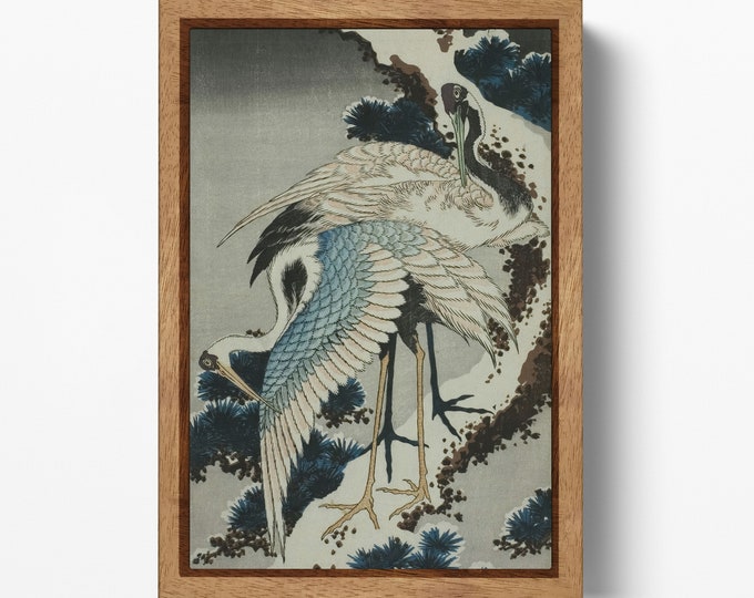 Cranes on Branch of Snow-covered Pine Katsushika Hokusai Japanese Art 1820 Canvas Wall Art Eco Leather Print, Made in Italy!