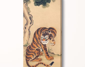 Kawanabe Kyōsai Tiger Cleaning Its Paw Japanese Wall Art Canvas Vegan Leather Print