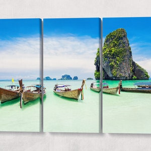 Phuket Thailandia, barche long tail stampa su ecopelle/Stampa Phuket/Canvas Phuket/Stampa Thailandia/Arredo/Decorazione parete/Made in Italy