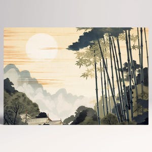 Foresta di Bambù in Stile Ukiyo-e all'Alba Arte Giapponese Canvas Stampa su Tessuto Ecopelle, Made in Italy!