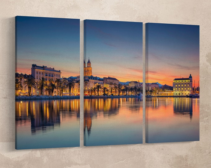 Split at sunrise canvas leather print/Large Split print/Croatia print/Large wall art/Large wall decor/Made in Italy/Better than Canvas!